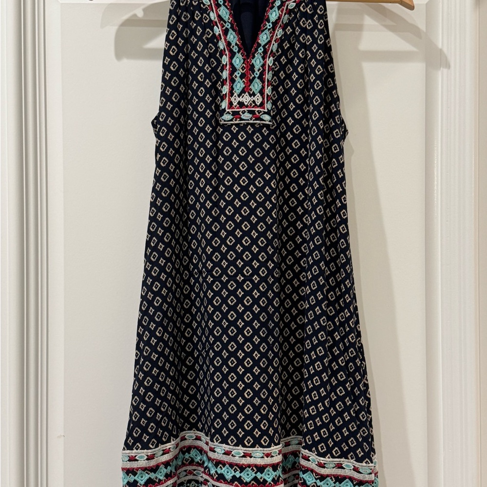 THML Navy and Teal Geometric Midi Dress